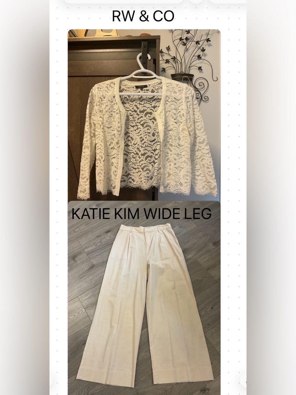 Katie Kime Creamy White Wide Leg Cropped Pants  with pockets .